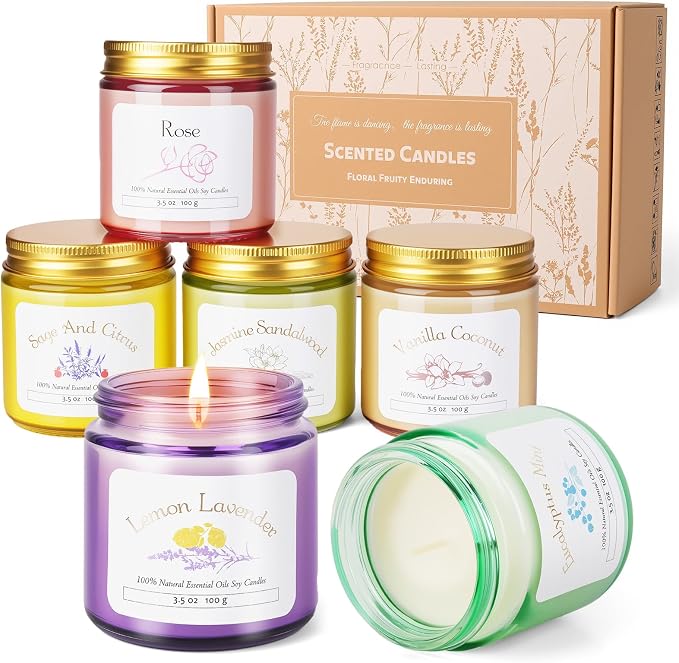 6 Pack Candles for Home Scented | Aromatherapy Candles Gift for Women,Soy Wax Long Lasting Jar Candles Gift Set for Women Christmas,Birthday,Mother's Day,Anniversary Present
