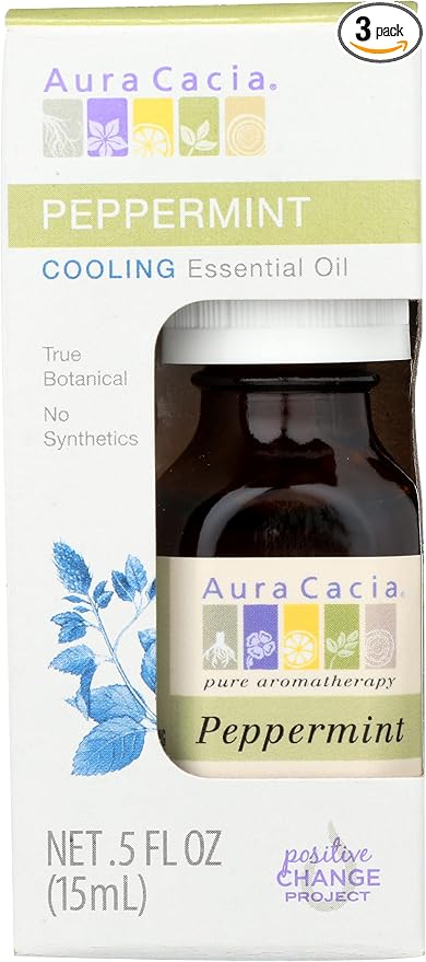 Aura Cacia Cooling Peppermint Essential Oil, No Synthetic Fragrances, 0.5 Ounces (Pack of 3)