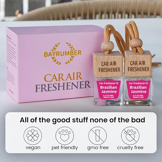 Car Air Freshener Hanging Diffuser – Long-Lasting Essential Oil Scent (Up to 60 Days) – Non-Toxic & Eco-Friendly – 2-Pack Auto Fresheners Made in USA