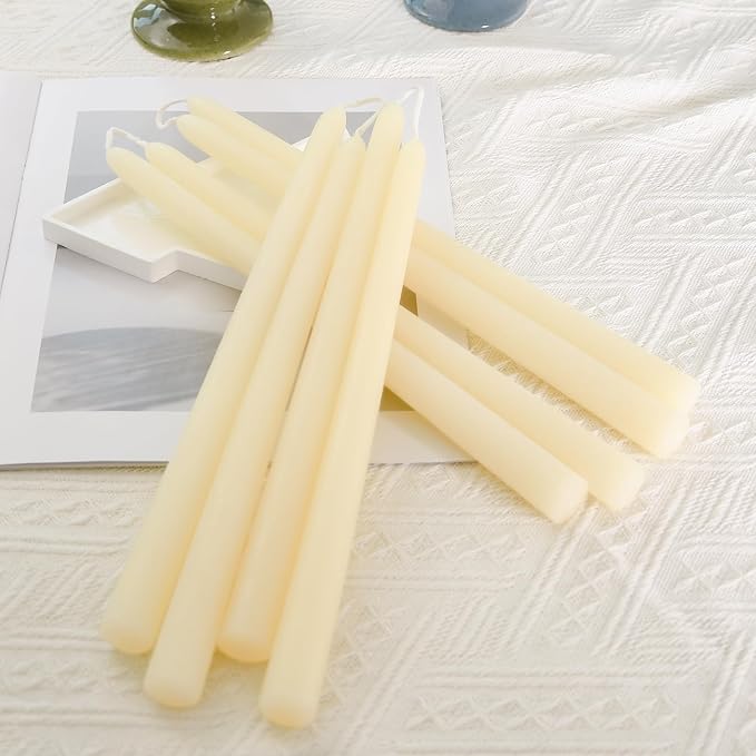 DEYBBY 12 inch Natural White Beeswax Taper Candles Set of 12, Smokeless and Dripless Pure Organic Beeswax Candles Bulk for Anniversary Wedding Dinner Decor Emergency Housewarming Gift, 9-10Hrs Burn