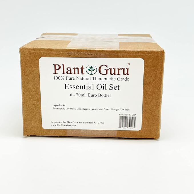 Essential Oil Set 6-30 ml. Therapeutic Grade 100% Pure Tea Tree, Lavender, Eucalyptus, Lemongrass, Peppermint & Sweet Orange. for Skin, Body and Aromatherapy Diffuser