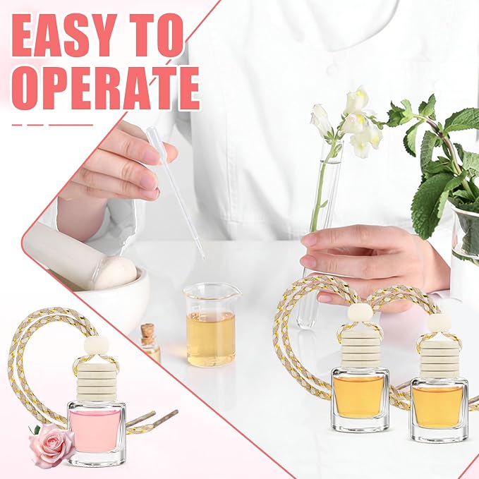 240 Pcs Car Diffuser Bottle Set with Wooden Caps,Dropper and Funnel, Empty Glass Car Air Freshener Bottle Bulk Hanging Essential Oil Fragrance Pendants for Car Decor,Can DIY Car Air Freshners Diffuser