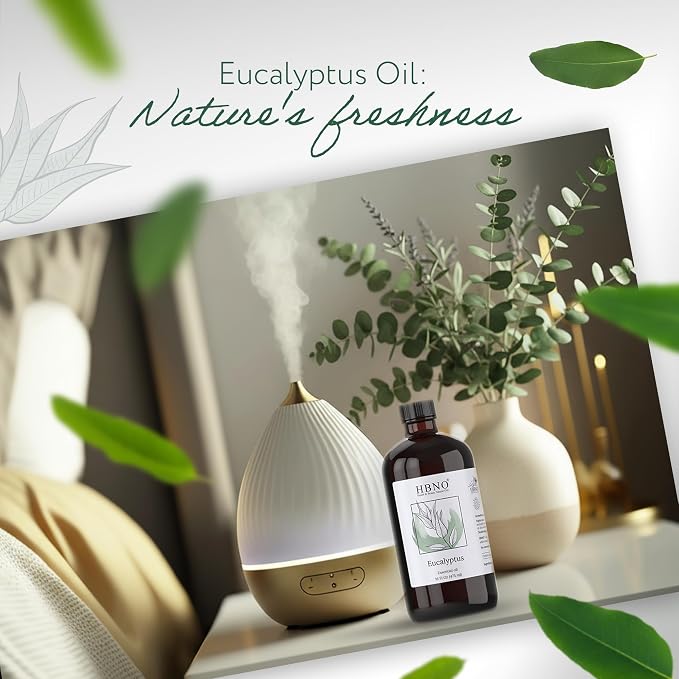HBNO Eucalyptus Oil - 16 oz (475ml) Large Size - Ideal for Shampoos, Conditioners, Mouth Washes, Face wash, Lotions, and Skin Care Products.