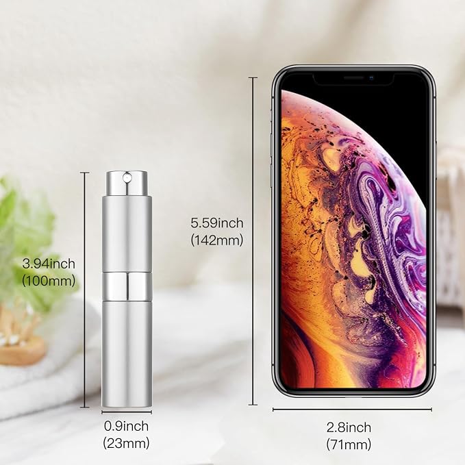 Tekson 8ml Travel Perfume Atomizer Refillable, Mini Cologne Spray Bottle Empty, Small Aftershave Portable Sprayer for Liquid Dispenser (Brown&Sliver)