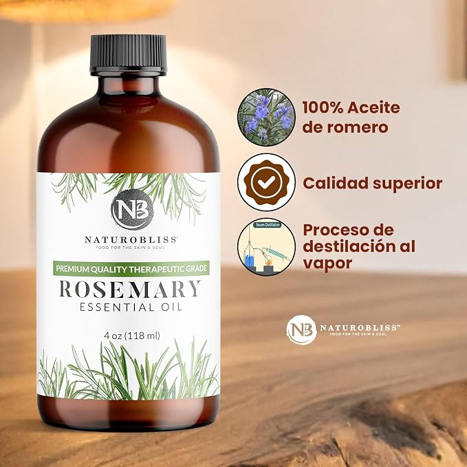 NaturoBliss 100% Pure Rosemary Essential Oil Therapeutic Grade Premium Quality (4 fl. oz) with Glass Dropper, Perfect for Aromatherapy
