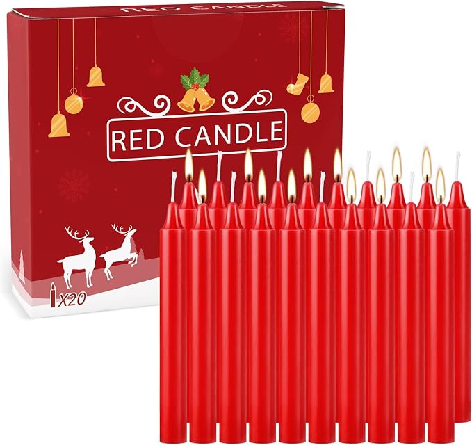YOROXRG Set of 20 Red Candles –Spell Chime Candles for Christmas,Household, Wedding, Rituals, Prayer, Birthdays, Meditation, Altar,Party and Home Décor Candlesticks - 4 Inch Tall, Unscented (Red)