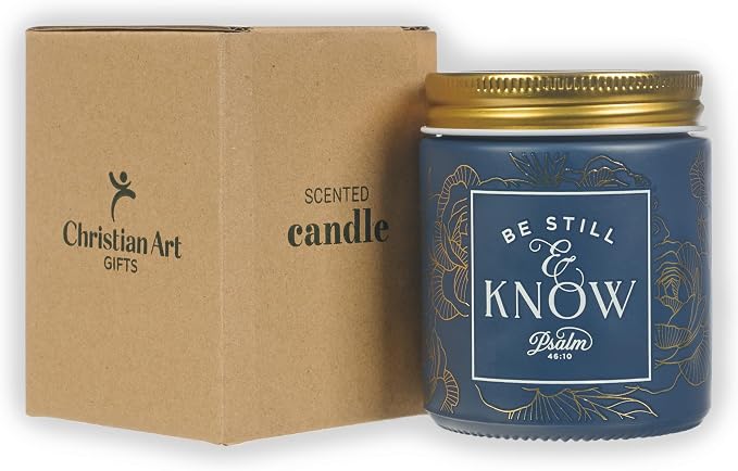 Christian Art Gifts Soy Wax Scented Candle: Be Still & Know Bible Verse, Nordic Seaside Scent, Pure Essential Oils, 4.5oz, Up to 20 Hours Burn Time, Glass Jar w/Metal Lid, Encouragement Gift for Women