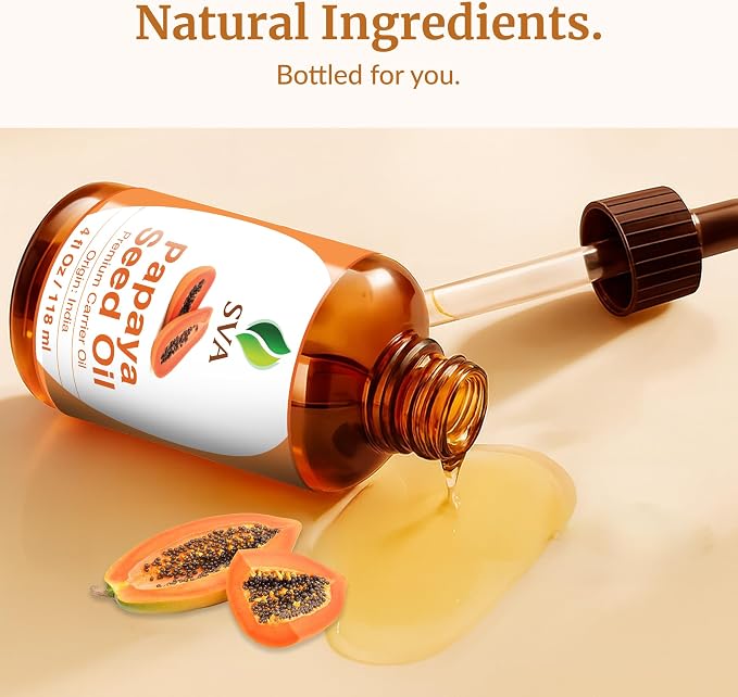 SVA Papaya Seed Oil - 4 Fl Oz – 100% Natural Cold Pressed Papaya Oil - for Face, Skin Care, Hair Care, Scalp Massage & Body Massage – Carrier Oil with Dropper