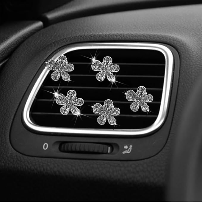 5 Pcs Car Vent Clip,Bling Flower Car Air Fresheners Vent Clips Cute Car Vent Decorations,Car Diffuser Rhinestone Car Interior Decoration Charm Car Vent Accessories
