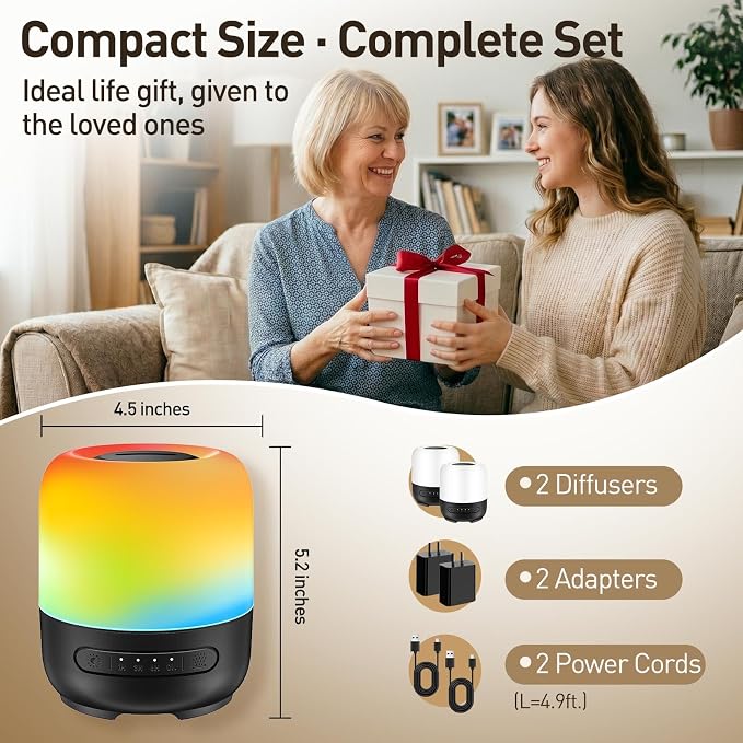 Essential Oil Diffuser, 300ml Ultrasonic Aromatherapy Oil Diffuser & Humidifier with 7 Color Night Lights, Quiet 20dB Operation for 12 Hours, for Home, Bedroom, Office (2)