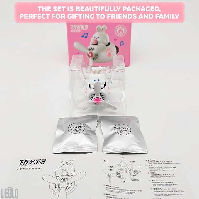 White Rabbit Pilot Car Air Freshener Vent Clip – Airplane Car Freshener | Easy Clip-On, ABS+PP | Rotating Propeller for Eliminating Odors, Long-Lasting Fragrance & Fun Addition to Your Vehicle