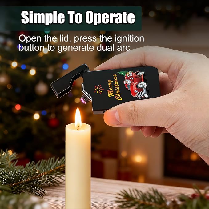 LcFun Christmas Stocking Stuffers for Men Adults, Christmas Birthday Gifts for Men, White Elephant Gifts Electric Lighter, Windproof Plasma Rechargeable Lighter for Candles, Camping (Christmas Black)