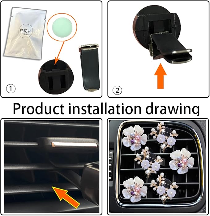 Bling Flower Air Vent Clips, 6 Pcs Cute Daisy Car Fresheners, Diffuser With Rhinestone Interior Decoration Charm, Diamond Decor Accessories for Women Girls