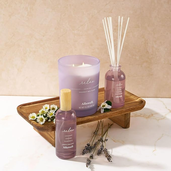 Scented Reeds Diffuser 3 fl oz (90mL) with 8 Synthetic Reeds (Relax (Lavender + Jasmine + Chamomile))
