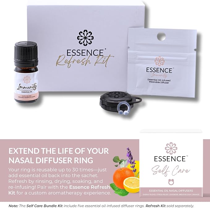 Essence Nasal Diffuser Self Care Bundle – Essential Oil Silicone Nose Rings for Stress, Energy & Mental Clarity – Wearable Aromatherapy Pack for Wellness & Mood Balance