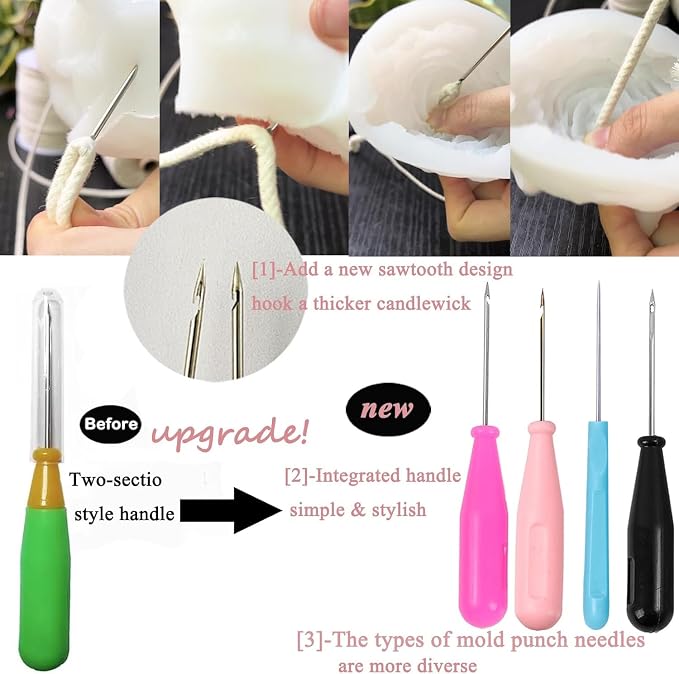 TYMKLMZG 10 PCS Candle Wick Inserting Tool for Molds Large-Eye Candle Wicking Needle Mold Punch Needle with Hook & Eye for Candle Making Colored Threader for Candle Wick of All Thicknesses