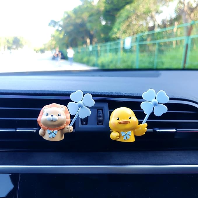 Cute Car Air Freshener Vent Clips, 3D Animal with Mini Fan Diffuser Vent Clip, Air Conditioning Decoration Car Accessories for Women and Men