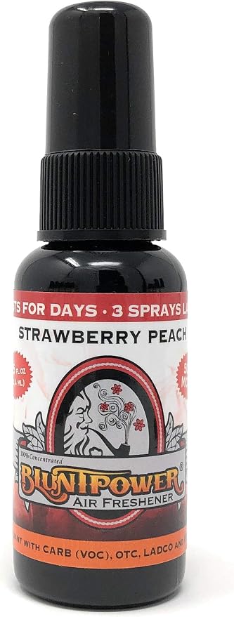 BluntPower (Strawberry Peach, 1 Pack) Concentrated Air Freshener for Room and Car Spray - Oil-Based Diffuser Spray Bottle - Long-Lasting Bathroom Spray, Car Freshener, & Odor Eliminator Spray
