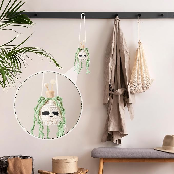 Leelosp 7 Pcs Nightmare Decoration Christmas Hanging Car Air Freshener with Empty Refillable Essential Oil Diffuser Bottle Knitted Potted Handmade Cute Car Interior Charm Ornament (8 ml, Skull)