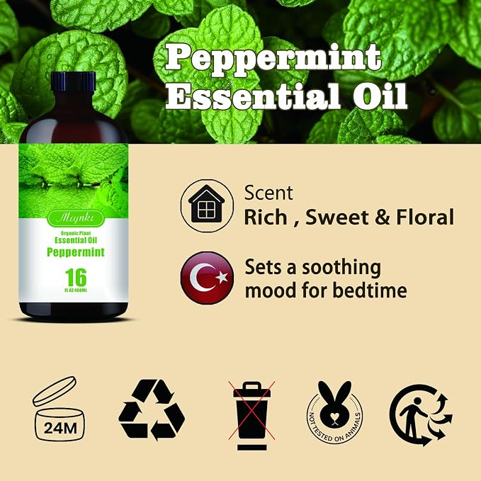 Peppermint Essential Oil, 16.33 fl oz / 490ml | Energy Boost, For Diffuser, Humidifier, Massage, DIY Candle, Soap, Cleaning, Office Use, Gift Ready