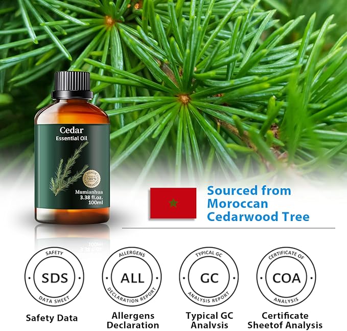 Cedarwood Essential Oil, Pure Mumianhua Natural Woodland Aroma for Bedtime Sanctuary & Pillow Mist, Evening Wind‑Down, Diffuser Blends, Skin & Hair Care – 3.38 Fl Oz
