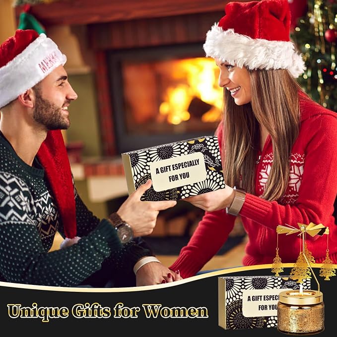 Nialnant Christmas Tree Rotating Scented Candle Gift for Women Mom Daughter Sister Wife, Unique Rotating Scented Candle Gifts for Birthday Christmas Holiday Party Table Decoration