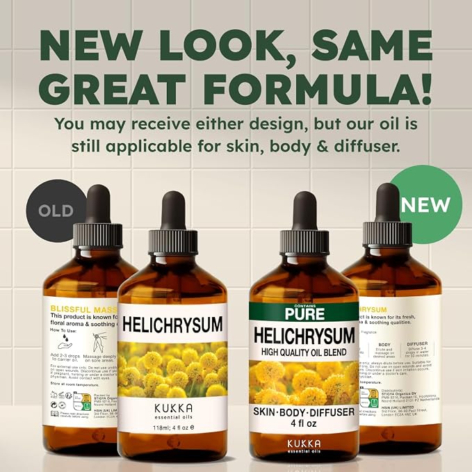 100% Pure Helichrysum Oil - 4 Fl Oz Helichrysum Essential Oil for Hair, Skin, Diffuser, Aromatherapy & DIY Soap Making Scent