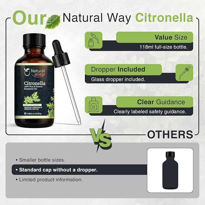 Citronella Essential Oil for Diffusers | Natural Aroma Oil for Home Fragrance, Humidifier & DIY Candle Making, Long Lasting Scent for Office, Bedroom & Soothing Scent 4 Fl Oz (120 mL)