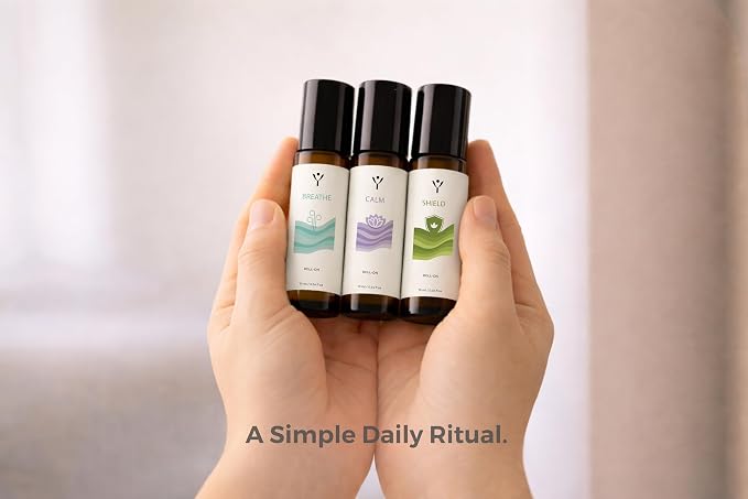 Essential Oil Roll-On Gift Sets, 100% Pure Therapeutic Grade Aromatherapy Blends, 10ml Each, 3-Piece Collection (Wellness Trio - Shield | Breathe | Calm (3 pc Set))