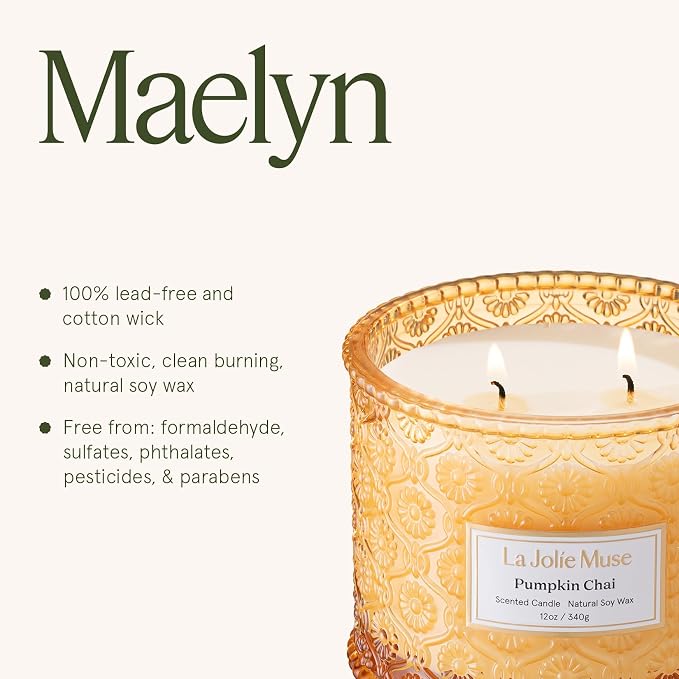 LA JOLIE MUSE Pumpkin Chai Home Scented Candle for Fall | 2- Wick Non Toxic Natural Soy | Luxury Large Jar Candle for Home | Decor Gifts for Women & Men | 12 oz