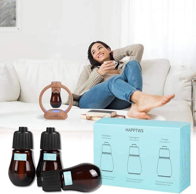 HAPPTWS Aromatherapy Essential Oil Set - 3-Piece Essential Oil Set in Three Flavors: Eucalyptus, Lemongrass, and Orange