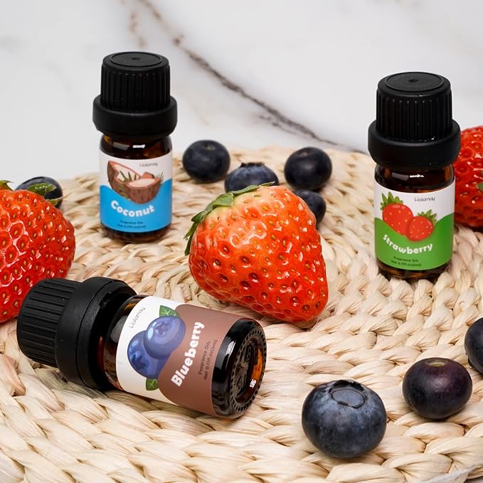 Fruity Fragrance Oil, Holamay Premium Fruit Essential Oils for Diffuser, Candle Soap Making Scents, 10x5ml, Coconut, Strawberry, Mango, Pineapple, More Home Diffusers Oil Scents, Summer Oils Gift Set