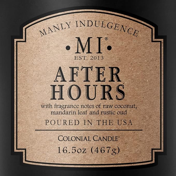Manly Indulgence After Hours Scented Candles for Men, 16.5 oz Single Wick, Premium Soy Blend Wax, 60H Burn, Candles for Home Scented – Made in The USA