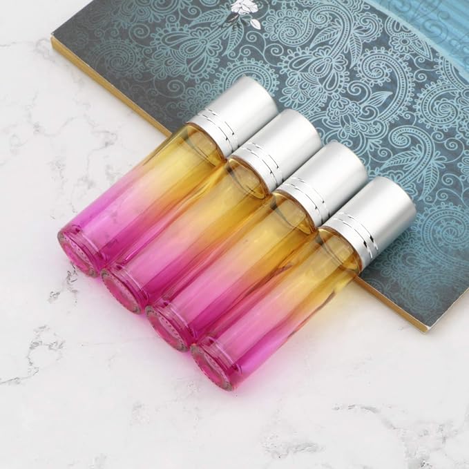 10Pcs Glass Rolling Bottles Set, 10ml (1/3oz) Yellow Rose Gradient Roll on Vials with Funnels for Essential Oil Aromatherapy Perfume Liquid Massage