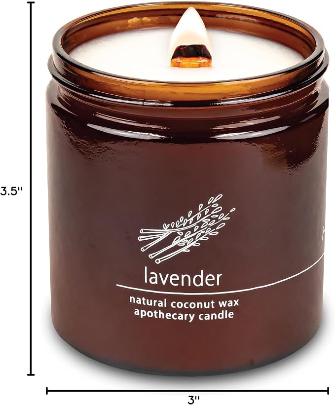 Hemlock Park Lavender Apothecary Scented Candle | Crackling Wood Wick, Botanical Fragrance & Coconut Apricot Wax | Up to 80 Hour Burn Time | 16 oz | Made in USA