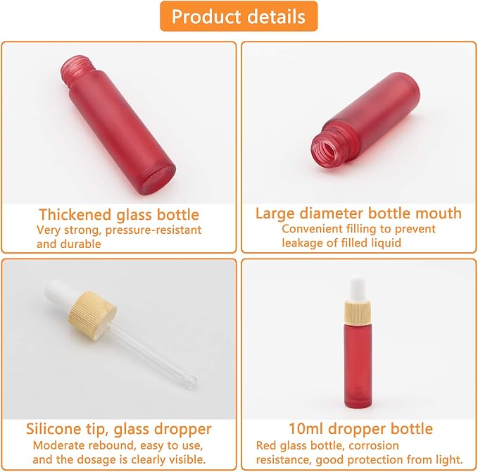 Ellbest 10ml Small Essential Oil Dropper Glass Bottle 10pcs Dropper Bottles with Eye Dropper, Travel Size Refillable Container for Perfume Liquid Sample (Matte Red)