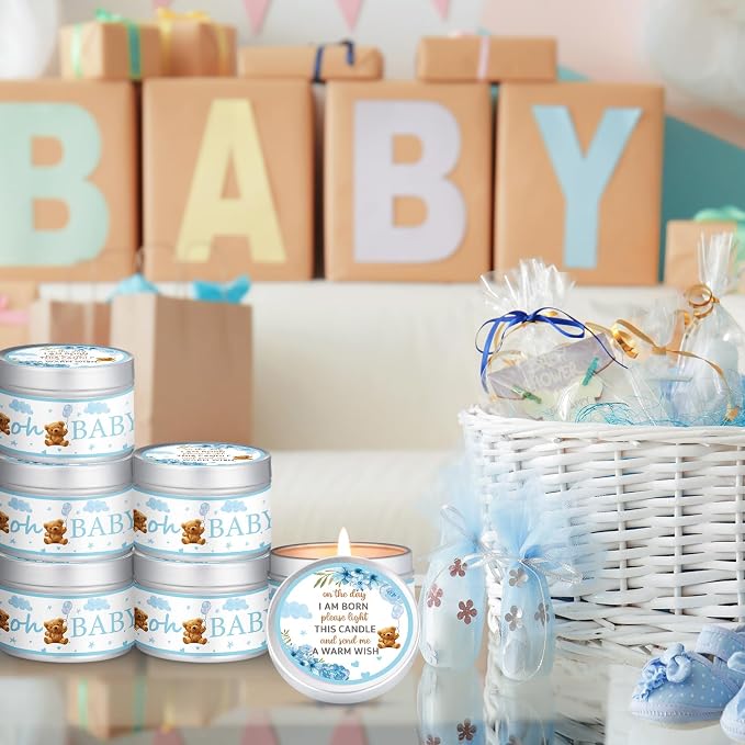 MTLEE 24 Pcs Bear Baby Shower Party Favors Candles Lavender Scented Baby Shower Favors for Guests Rustic Tealights Candles Gender Reveal Return Gifts (1.2 oz, Blue)