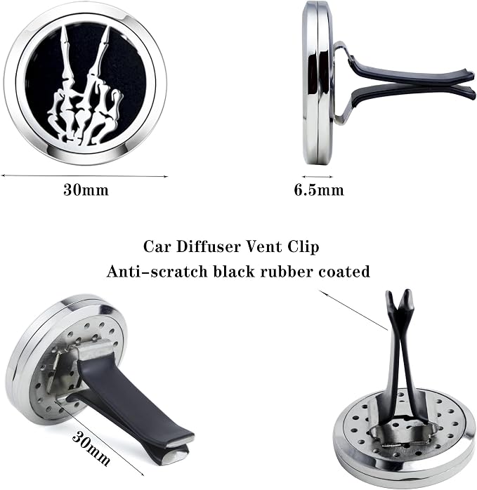 AZNECK Car Diffuser Vent Clips Aromatherapy Essential Oil Car Diffuser Vent Clip Air Freshener 10 Felt Pads Skull Gesture Car Accessories for Women Gifts