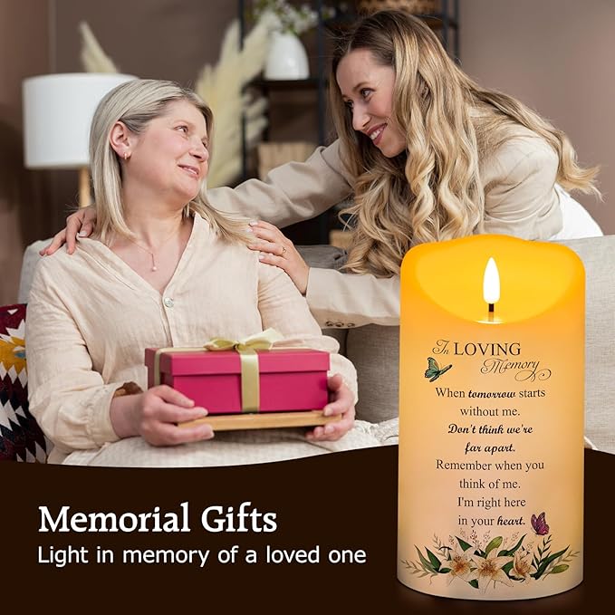 Memorial Candle, Real Wax LED Light with Remote, Sympathy Gift for Loss of Loved One (4" x 7")