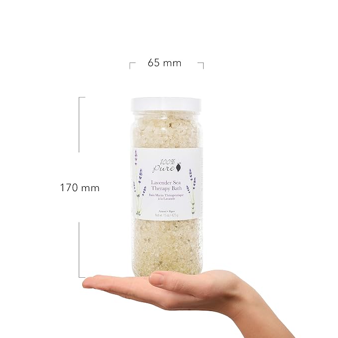 100% PURE Lavender Sea Therapy Bath Soak, Bath Salts for Relaxation, Made with Lavender Essential Oil, Spa Kit for Home, Bath Soak with Essential Oils - 15 Oz