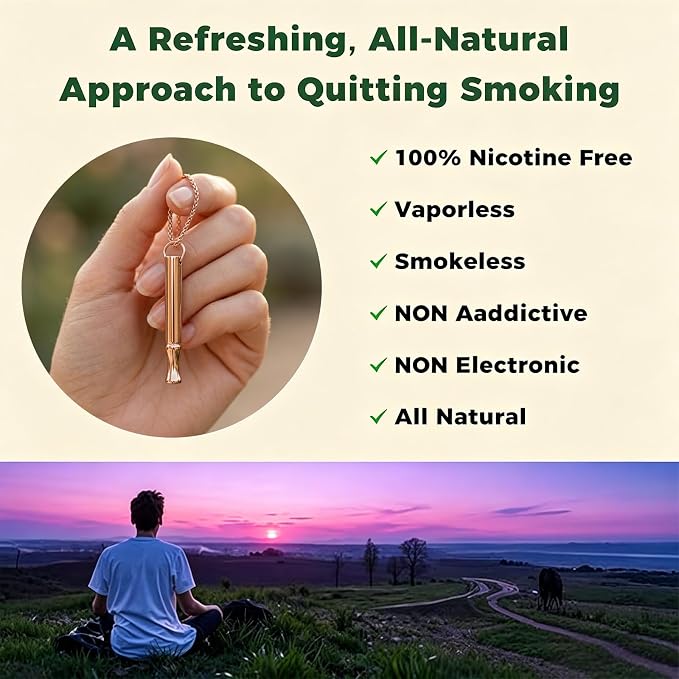 LAMKHOO Breathing Necklace to Quit Smoking and Vaping - Refillable Essential Oil Diffuser, Fidget Necklace for Anxiety Relief, Smokeless Inhaler with 4 Cotton Pods