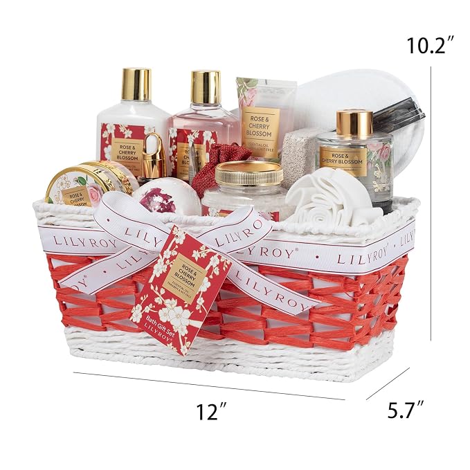 17Pcs Spa Gifts Bath Skin Care Set Relaxing Rose Spa Gift Baskets for Women