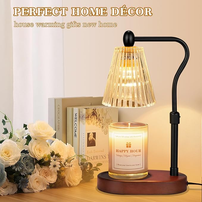 Candle Warmer Lamp, with Timer and Dimmer, Adjustable Height, Christmas Birthday Gifts for Women Mom, House Warming Gifts, Home Decor, Thanksgiving Decor,Wax Warmer for Scented Jar Candles (Brown)