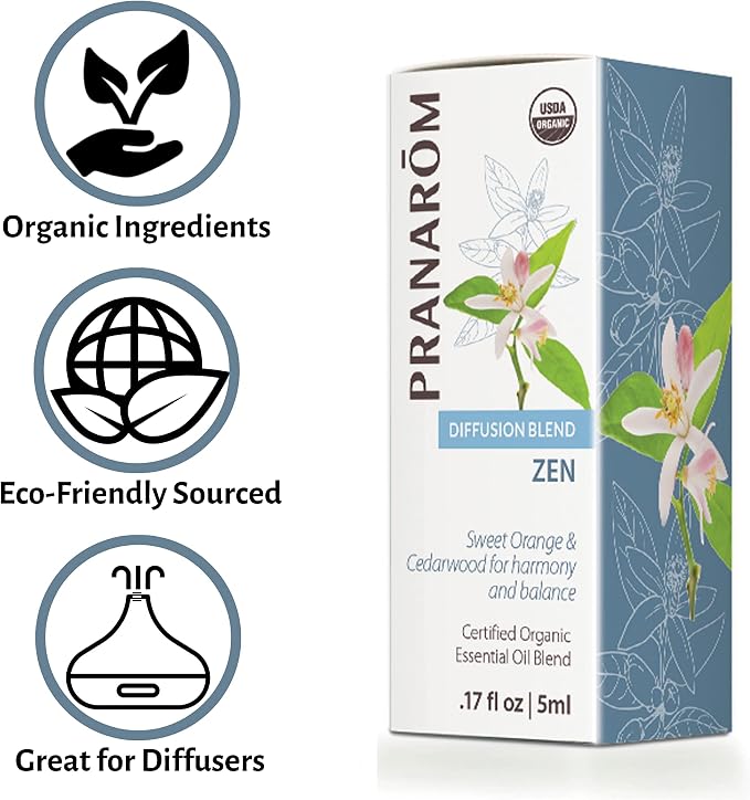 Pranarom - Zen Essential Oil Blend (5ml) - Lime, Cedarwood, Frankincense, Lavender, Cinnamon Bark, and Vanilla - 100% Pure Essential Oil for Confidence &Vitality | USDA and ECOCERT Certified Organic