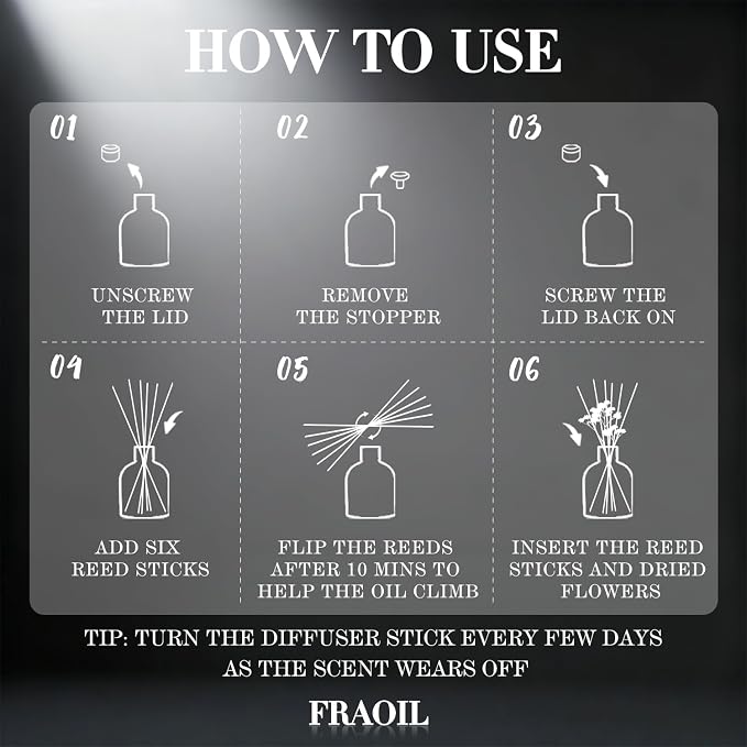 Sandalwood Reed Diffuser, Reed Diffuser Set 6.7 fl oz (200 ml) with 6 Reed Sticks, Home Fragrance Reed Diffuser for Bathroom Shelf House Bedroom Office Decor