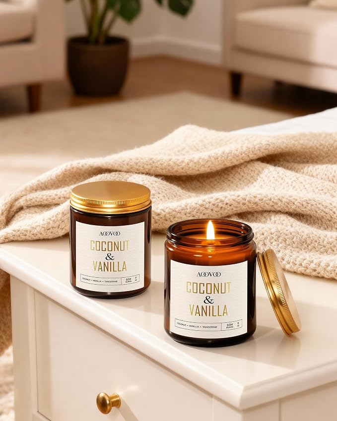 AOOVOO Coconut Vanilla Candles - 18 oz Scented Candles, Aromatherapy Candle, Soy Candle for Home Scented