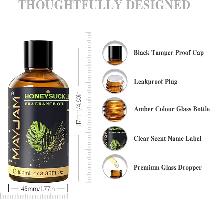 MAYJAM 100ML/3.38FL.OZ Honeysuckle Fragrance Oils with Glass Dropper, Essential Oils for Diffusers for Home, Long Lasting Scented Oils for Diffusers Soap Candle Making