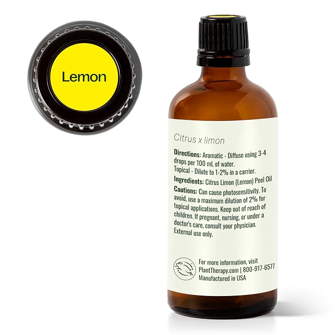 Plant Therapy Lemon Essential Oil 100 mL (3.3 oz) 100% Pure, Undiluted, Natural Aromatherapy, Therapeutic Grade