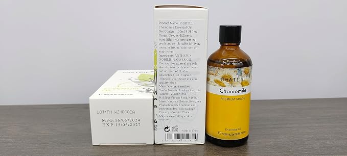 PHATOIL 100ML Chamomile Essential Oil - 3.38FL.OZ Essential Oils for Diffusers for Home - Chamomile Oil Aromatherapy Oils with Glass Dropper
