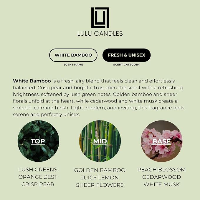 Lulu Candles | Reed Diffuser Set | White Bamboo | 6 Reed Sticks | Scent Diffuser for Bedroom Bathroom Living Room & Office (4.2 FL Oz.)